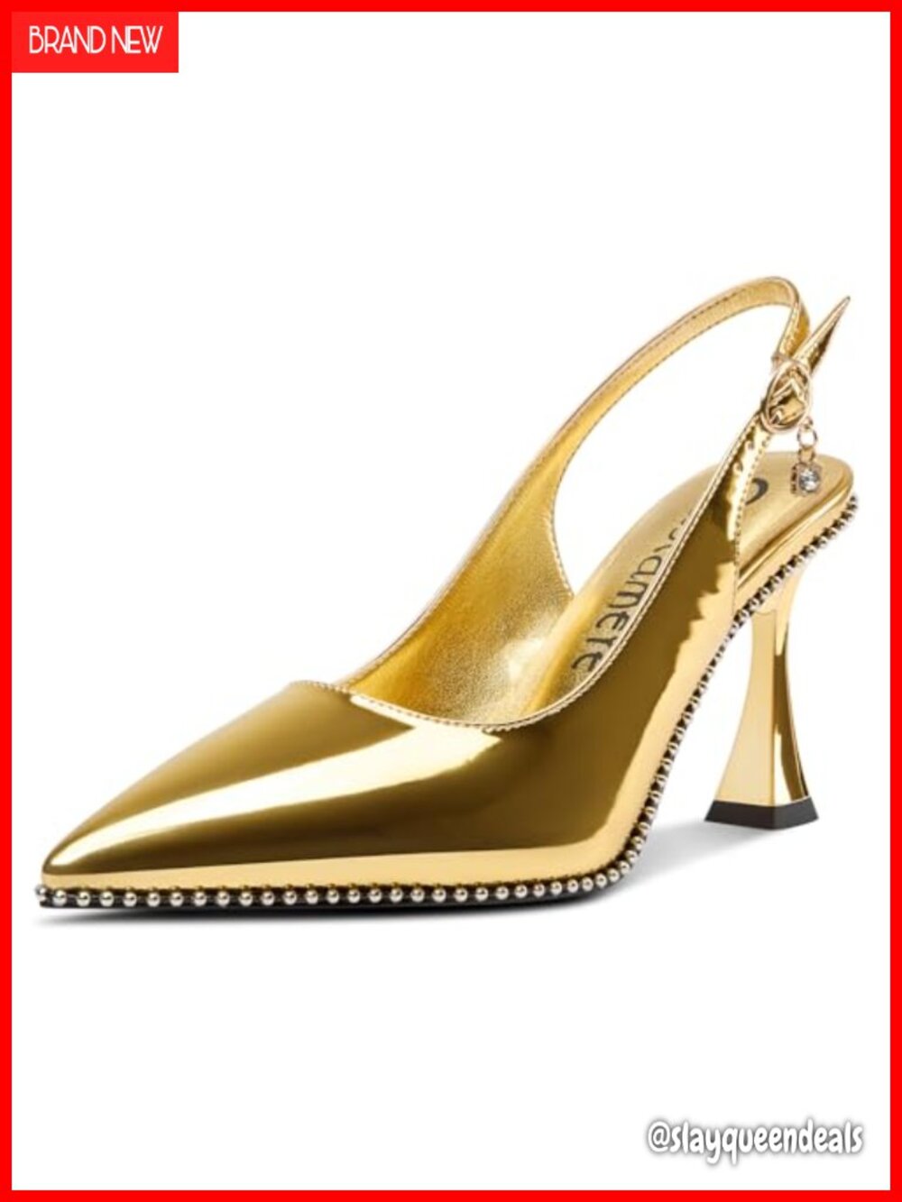 Kitten Heels Slingback Pointed Toe Dressy Pumps Chunky Heel 3.5 Inches Beaded